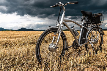 a motorized bicycle in a field